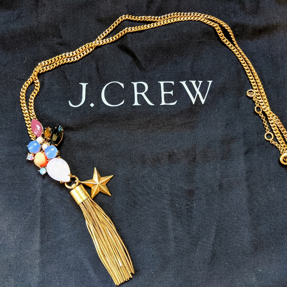 RARE J. Crew Jeweled Tassel Statement Necklace